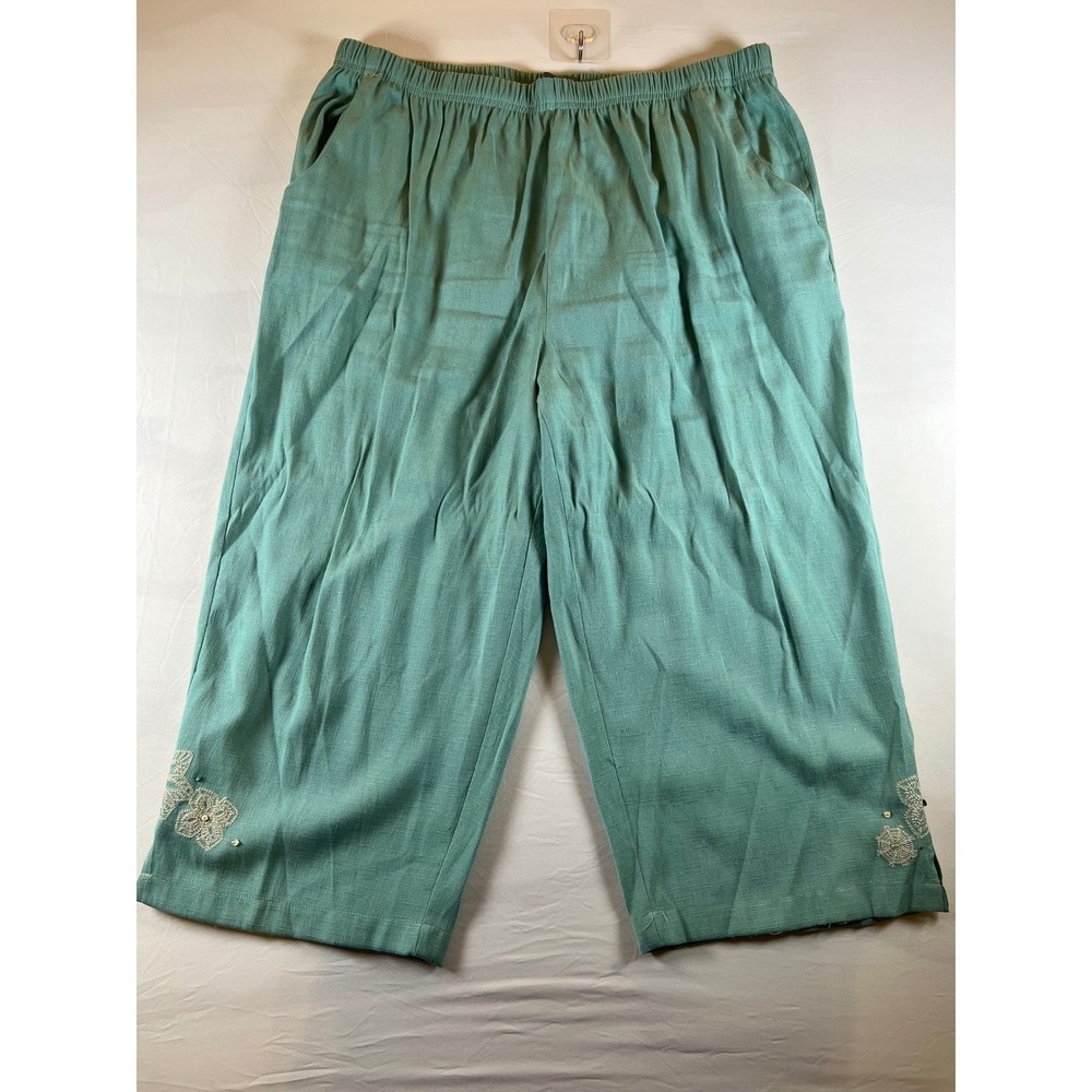 Koret Woman Womens Cropped Pants Embroidered Hem Seafoam Green 20W